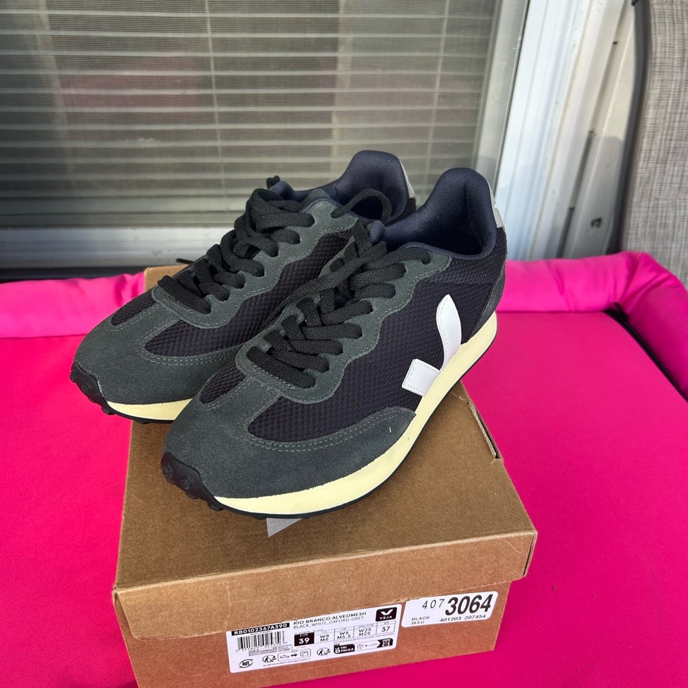 Veja Women’s Black & Olive Green Sneakers with White V Logo